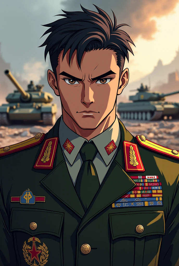 Anime-style portraits of a tank commander
