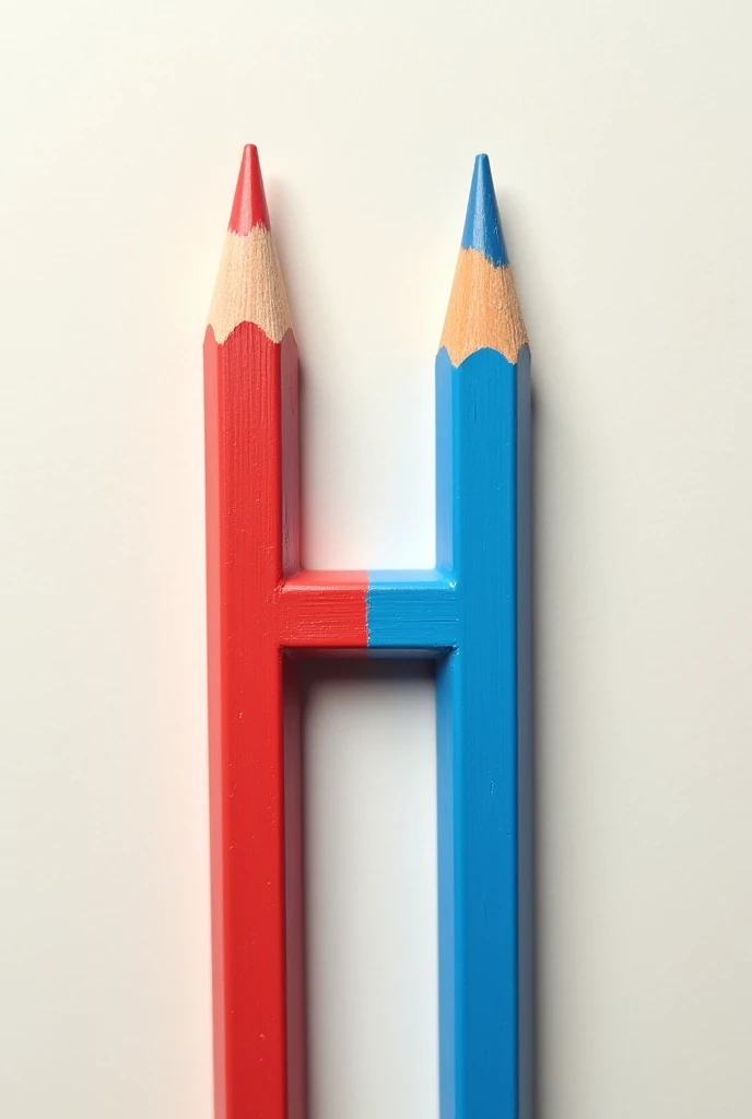 Drawing of the letter H formed by 2 colored pencils.