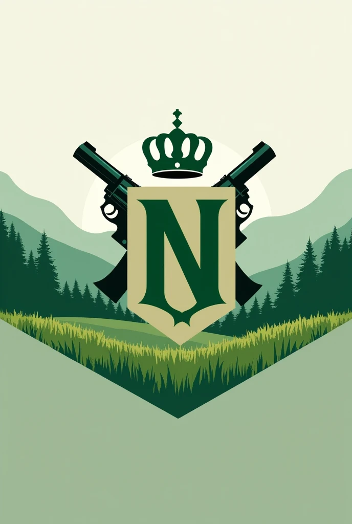 Logo of an N with a green crown on top and around it a field and a revolver next to the N