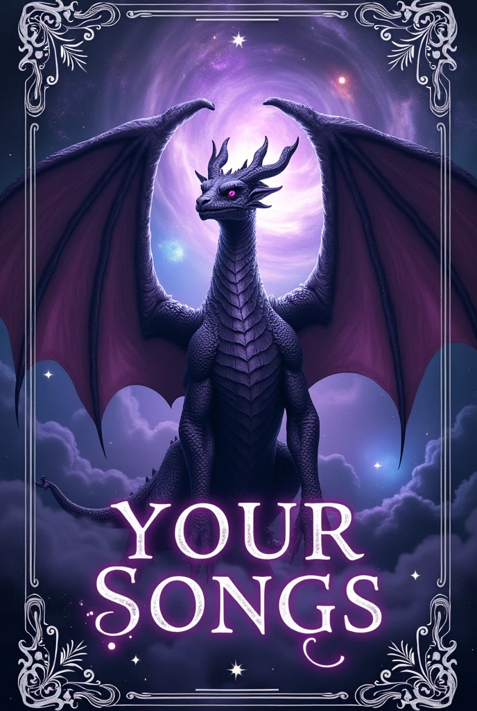 Book Cover Have a Dragon Be Purple and Black Galaxy Background Silver Frame Title: YOUR SONGS