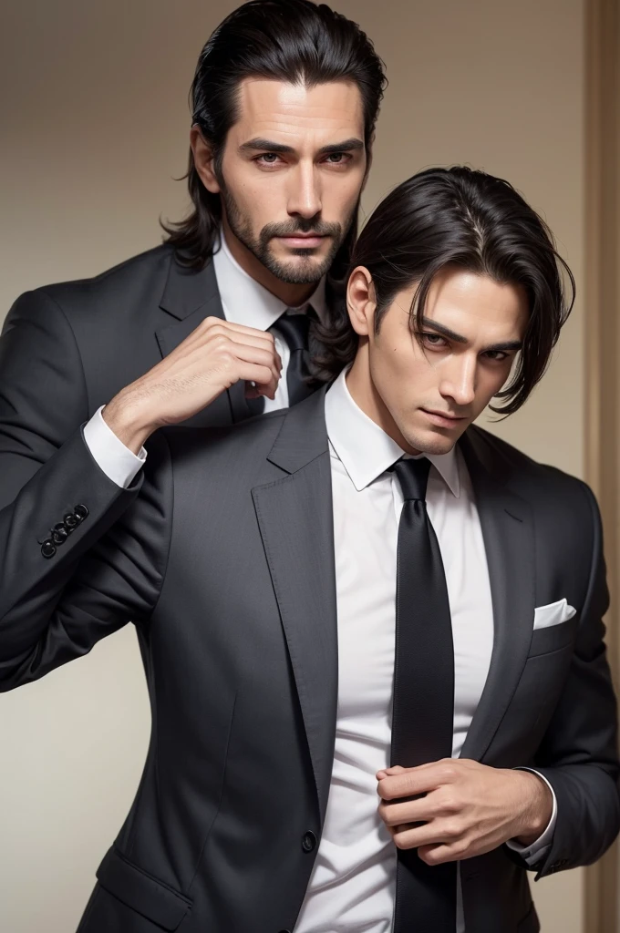 A tall, handsome man with a gentlemanly demeanor.. He has slicked back hair and soft gray eyes, coupled with a tender smile that can make you feel at home and safe in his arms. however, that gentle charisma in his eyes can instantly shift to a degrading or domineering look when he sees someone he likes. He's frequently dressed in a suit due to his supposed office job, and it has become something of a signature for him to be completely covered..