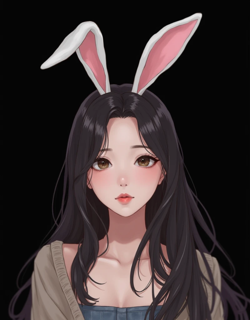 ((best quality)), ((masterpiece)), (detailed), perfect face, korean girl, ulzzang, bunny ears, black background,