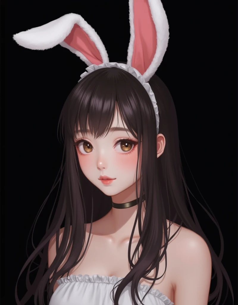 ((best quality)), ((masterpiece)), (detailed), perfect face, korean girl, ulzzang, bunny ears, black background, 