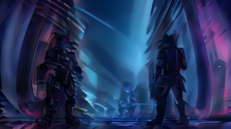 (masterpiece, best quality:1.2), Vortex two male hellhounds, two male bodyguards, wolves, furry, helluva boss, hypnotized with glowing purple eyes, angry serious face, wearing futuristic armor, using a Pulse Rifle, Energy Rifle, Futuristic assault rifle, guarding the entrance of a big futuristic laboratory building background