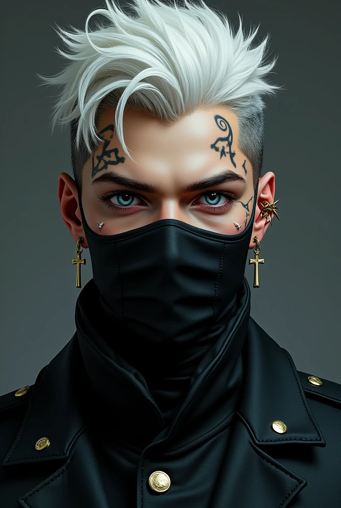 (I'm a boy and I'm a bit sneaky and serious and my name is Nikolski but most people don't know that and has a Russian accent I am 6'8 and has white short fluffy hair and has black cross earrings and the crosses are upside down ones and snake bite piercings and tongue piercing and has tattoo's and  has dark blue eyes andhas my equipment all on and my uniform and mask so only my eyes show and I always wear a gold wedding ring