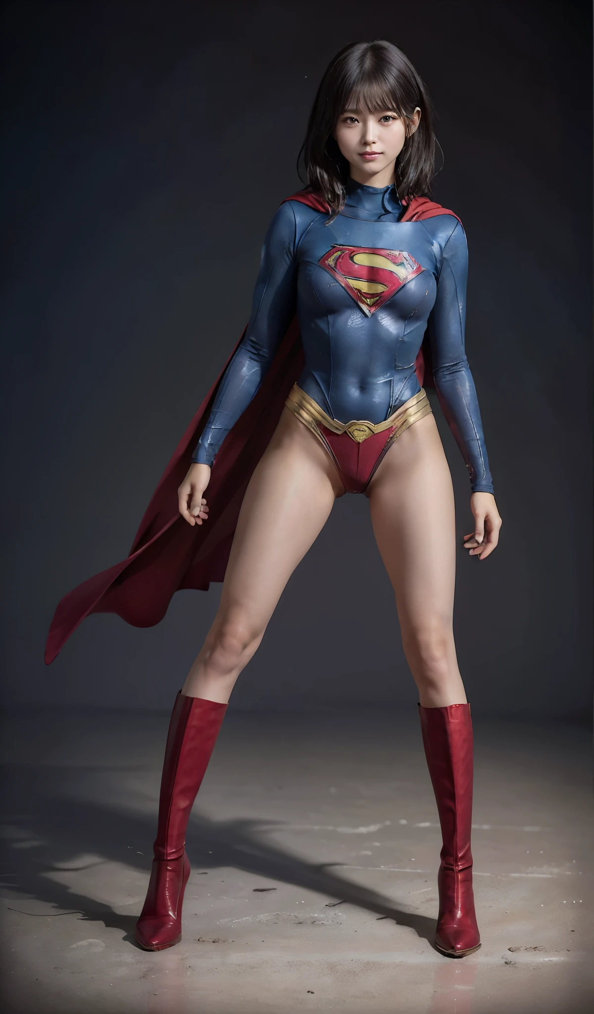 No background、(((Looking down、Looking down)))、(((Beautiful legs in black tights.)))、(((Legally express the beauty of your smile)))、((((Make the most of your original images)))、(((Supergirl Costume)))、(((Beautiful short bob hair)))、(((suffering)))、(((Please wear black tights....、Wear red boots)))、((Best image quality、8k))、((Highest quality、8k、masterpiece:1.3))、(((Preserve background )))、Sharp focus:1.2、Beautiful woman with perfect figure:1.4、Slim Abs:1.2、Wet body:1.5、Highly detailed face and skin texture、8k