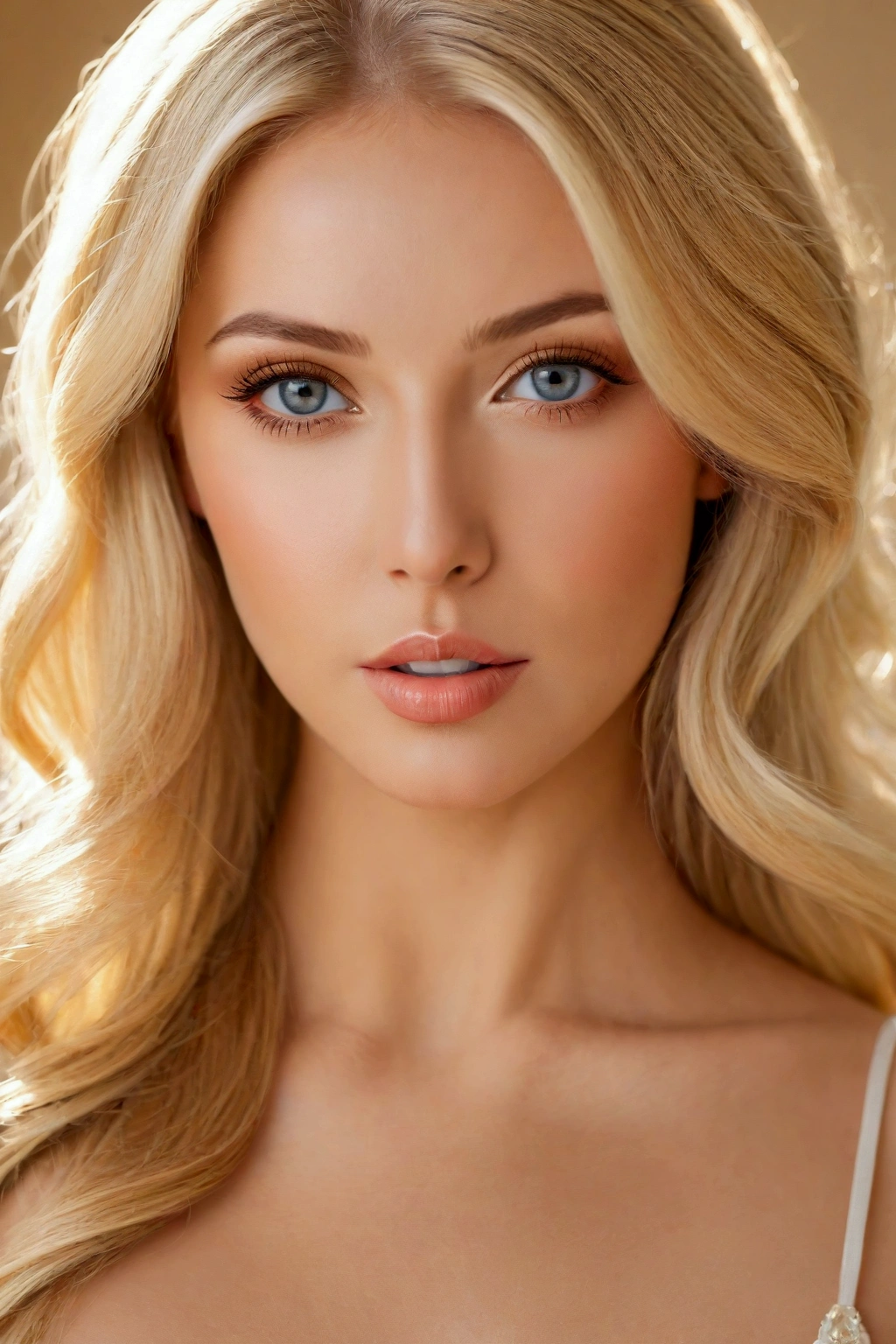 blonder woman, sexy mouth, clear eyes