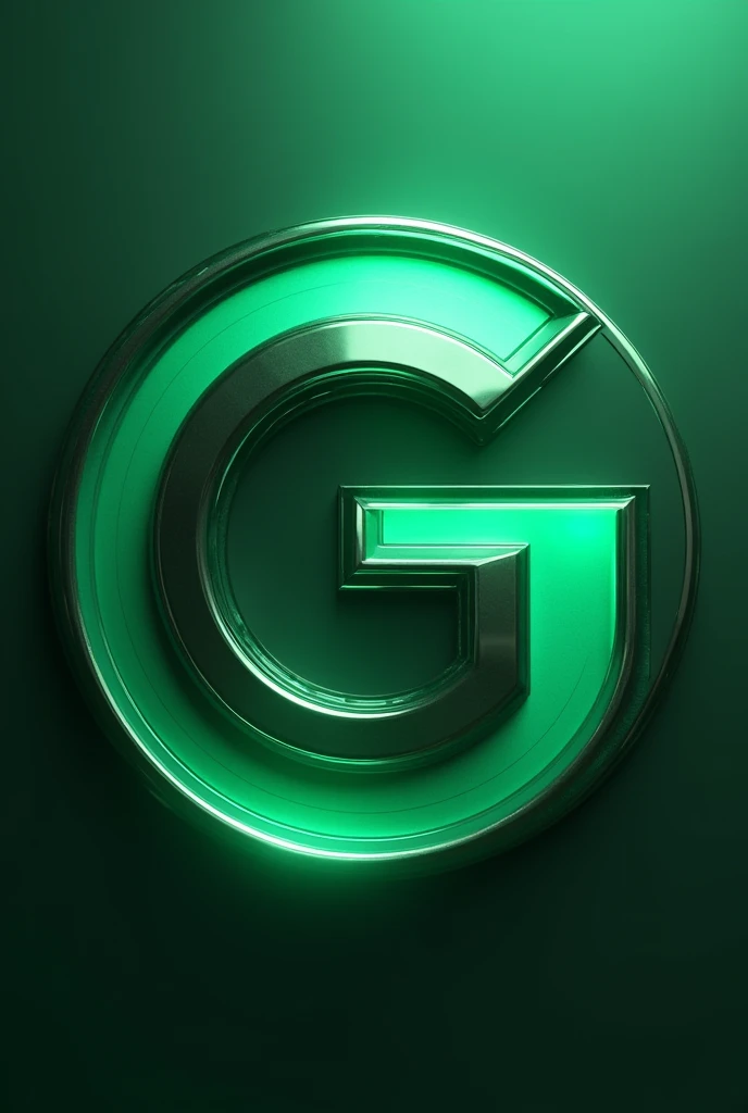 Green steel circle with letter G in the middle and transparent background 