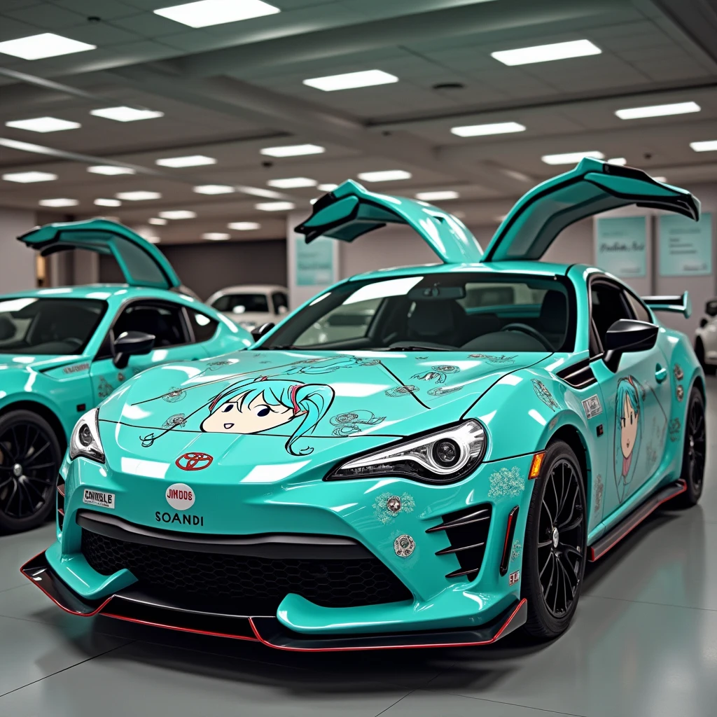 a ecchi car, a car with body painted with anime theme