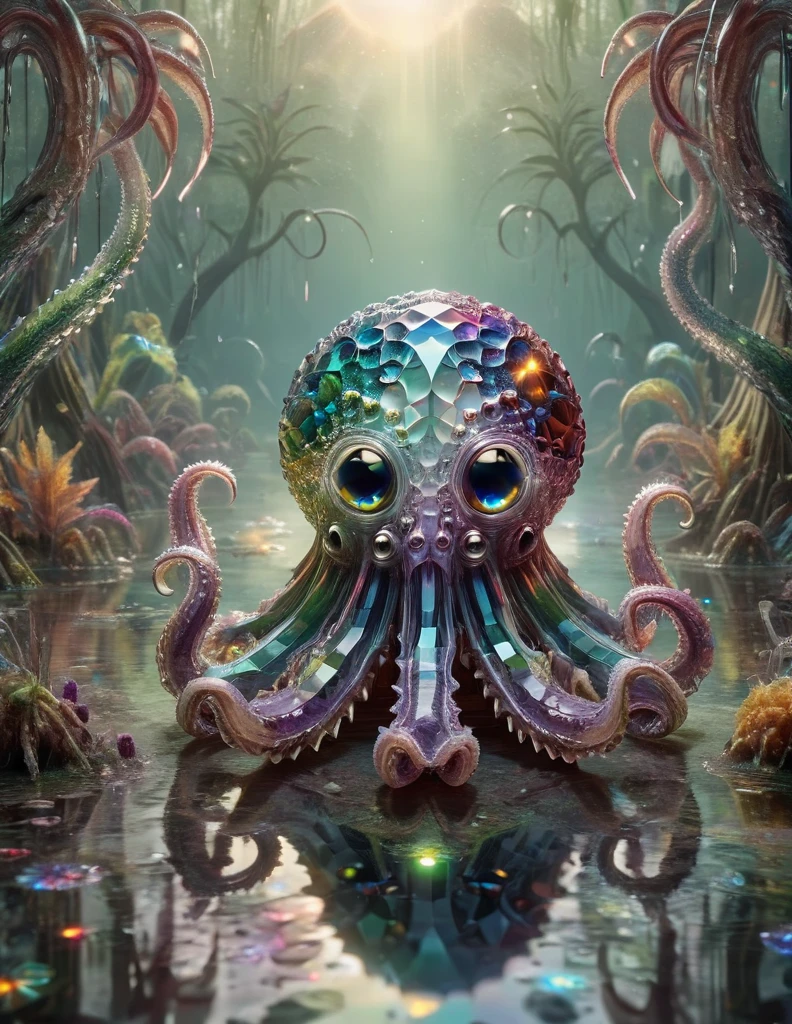 Cute colorful rainbow cthulhu, Wildlife Photography, Ral CZMCRNBW in the swamp, 4k hdd, 8K Ultra HD, High resolution, Third Eye made by RAL CRZTGLS、psychedelic、Mandala