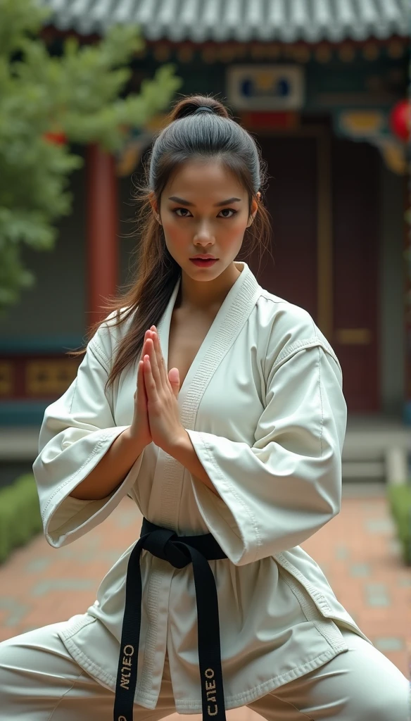 Realistic busty 35yo woman,Karateka,shaolin temple,ultimate form,8k,erotic obscene Performance