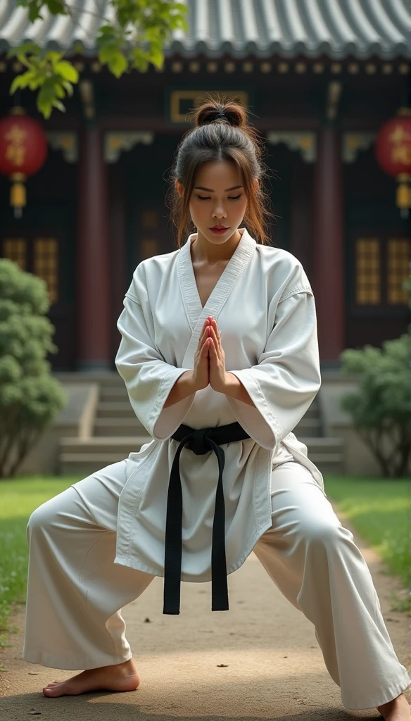 Realistic busty 35yo woman,Karateka,shaolin temple,ultimate form,8k,erotic obscene Performance