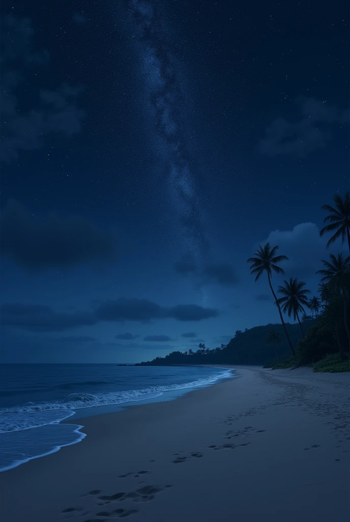 A night at the beach with stars in the sky