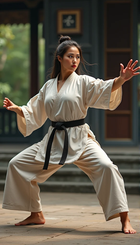 Realistic busty 35yo woman,Karateka,shaolin temple,Drunk monkey,ultimate form,8k,erotic obscene Performance