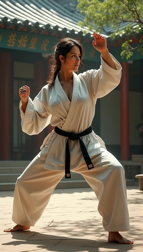 Realistic busty 35yo woman,Karateka,shaolin temple,Drunk monkey,ultimate form,8k,erotic obscene Performance