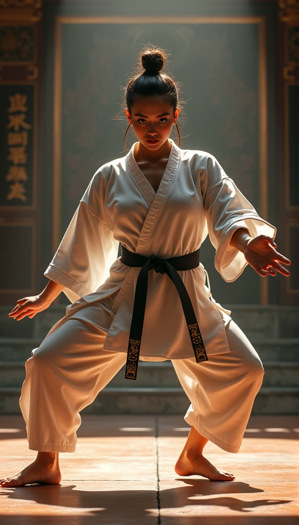 Realistic busty 35yo woman,Karateka,shaolin temple,ultimate form,8k,erotic obscene Performance