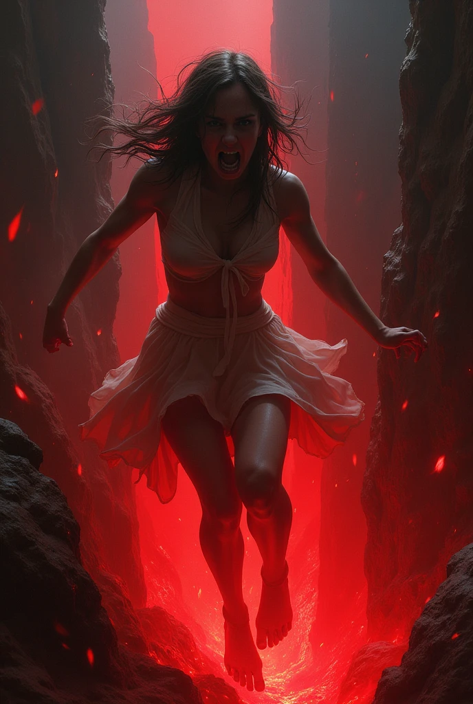woman being taken to hell from a hole that is red