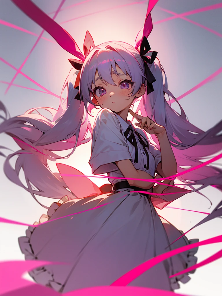、Twin tails、Big ribbon、Hata、pink