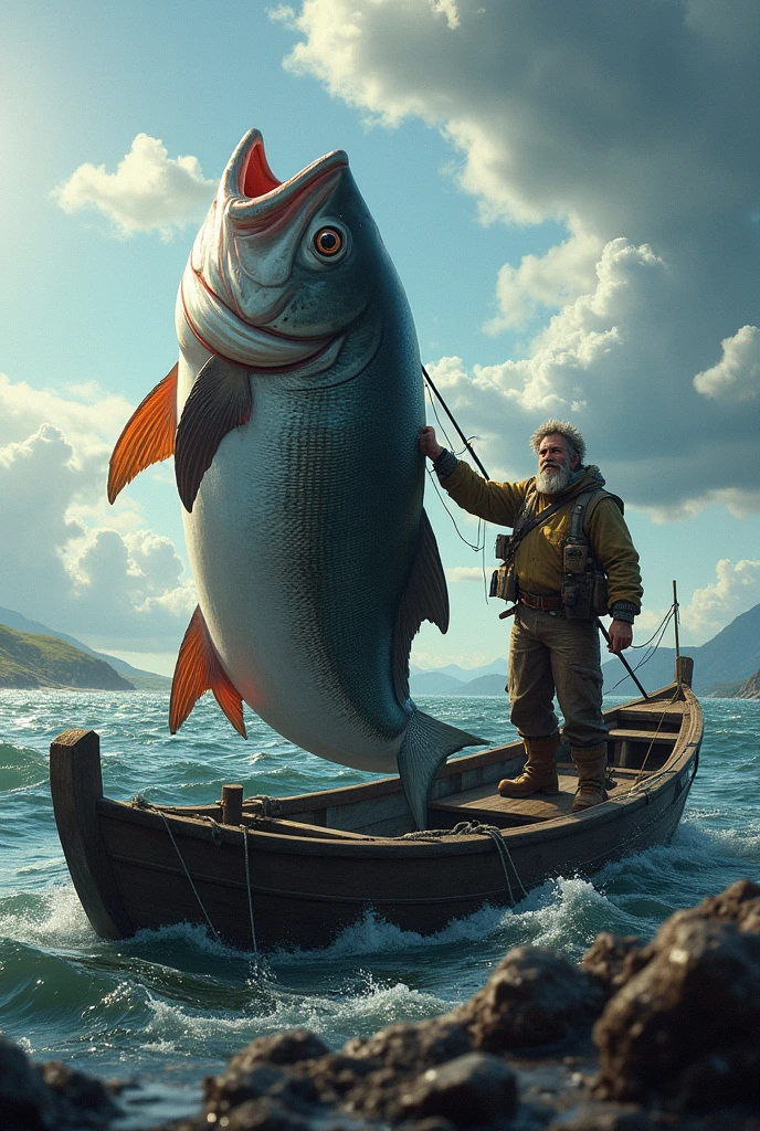 Shoot with big fish on a boat
