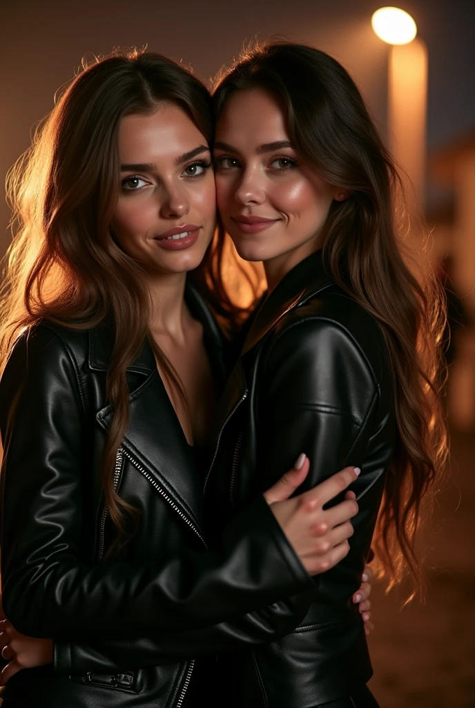 masterpiece, Great clothes, (figure), ((2 people, 2 woman; lesbian )), ((good looking Young Couple Kissing and Hugging), (Russian Mill Style), fashion, leather jacket, (Long Hair), (Happy), (White skin), (Bear), good looking, , toast, tendency, dark grey,, close, (Spectacular Background), (Chiaroscuro)), Fine facial details, Facial details, Cinema Lighting, (Depth of written boundary), Ultra-high resolution, (Upper Body), Black background