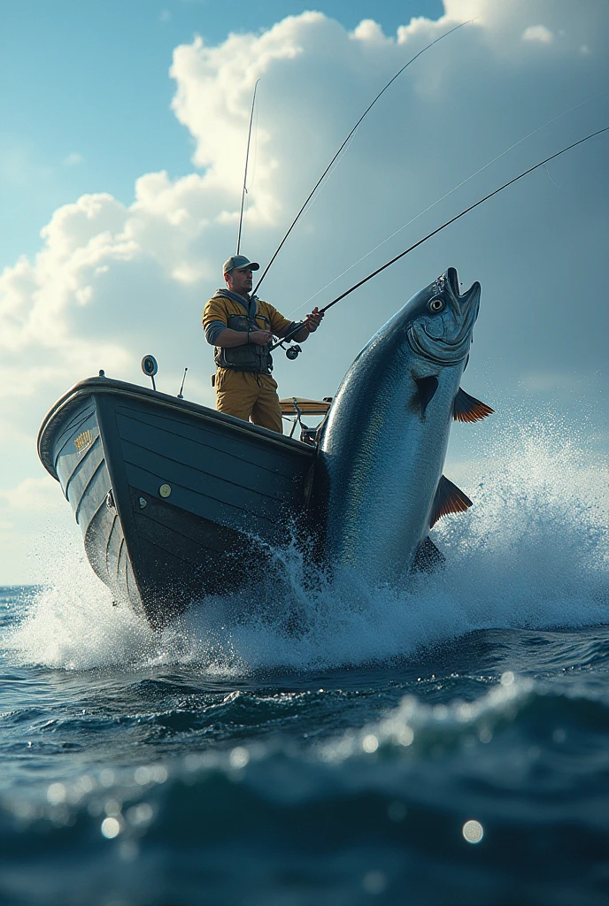 Shoot with big fish on a boat