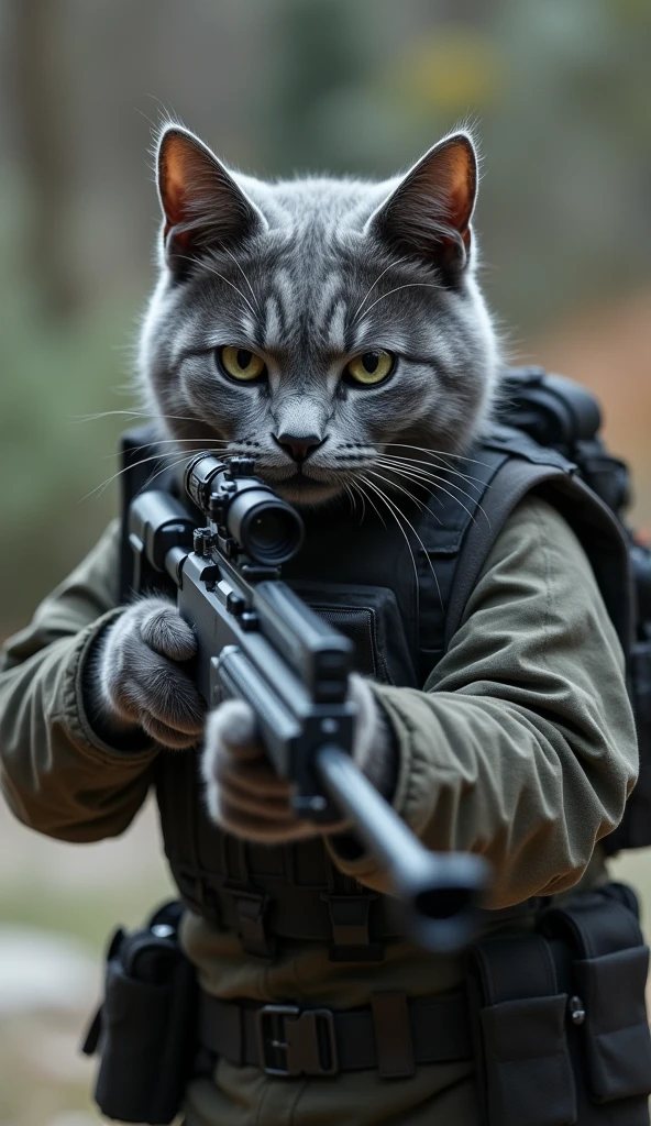 Grey Cat、swat、Fully Armed、Wearing clothes、shooting場、sniper rifle、shooting、Target destruction