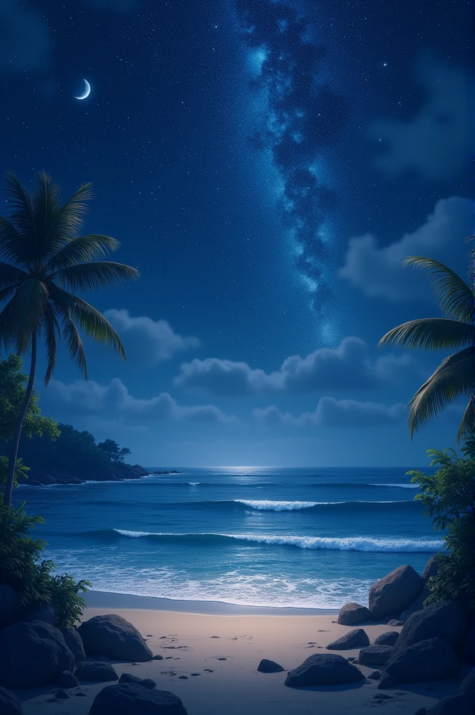 A night at the beach with shining stars