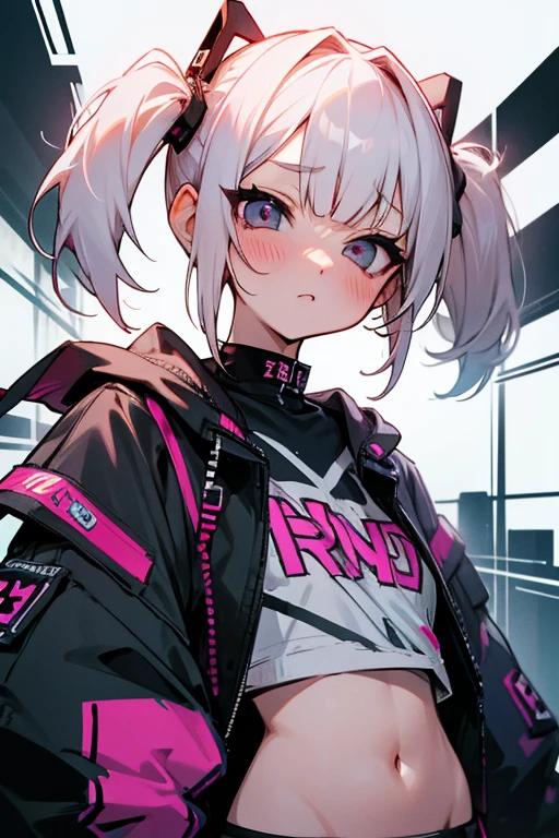 Short white hair, blush, underwear、Punk Fashion、Headbang 2.、、Twin tails