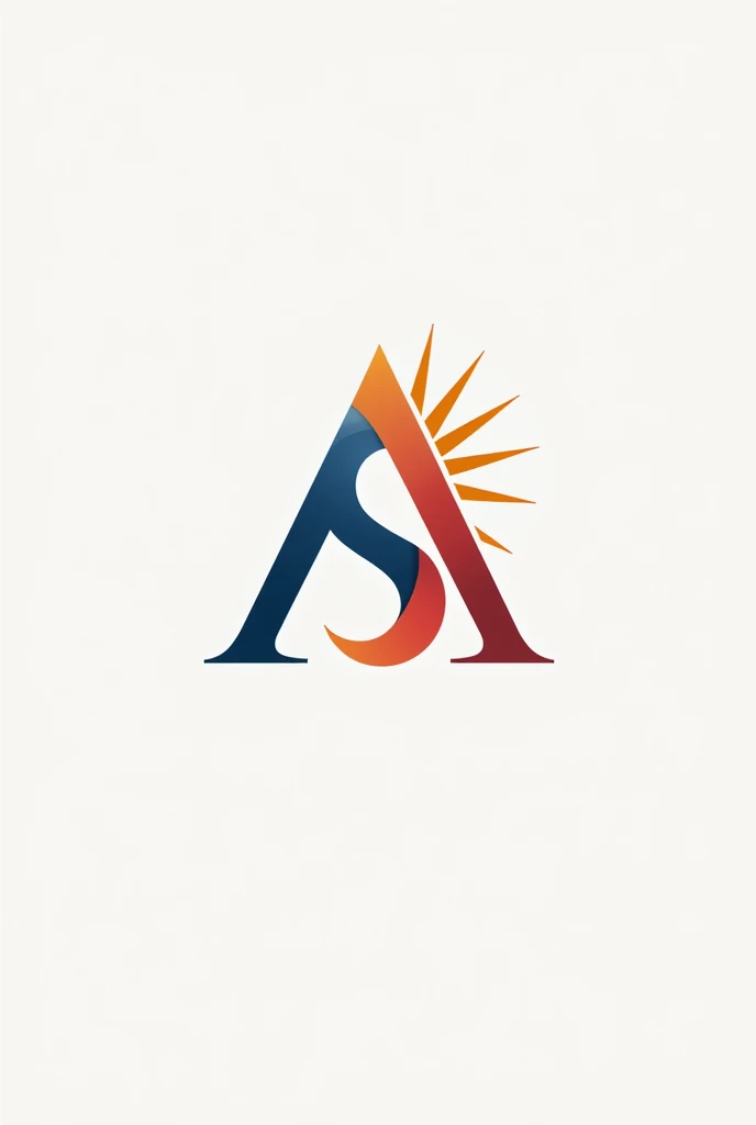 Symbol for a company , combination of letter A and S and also sun , color red and blue, simple , Letter S should be inside of letter A