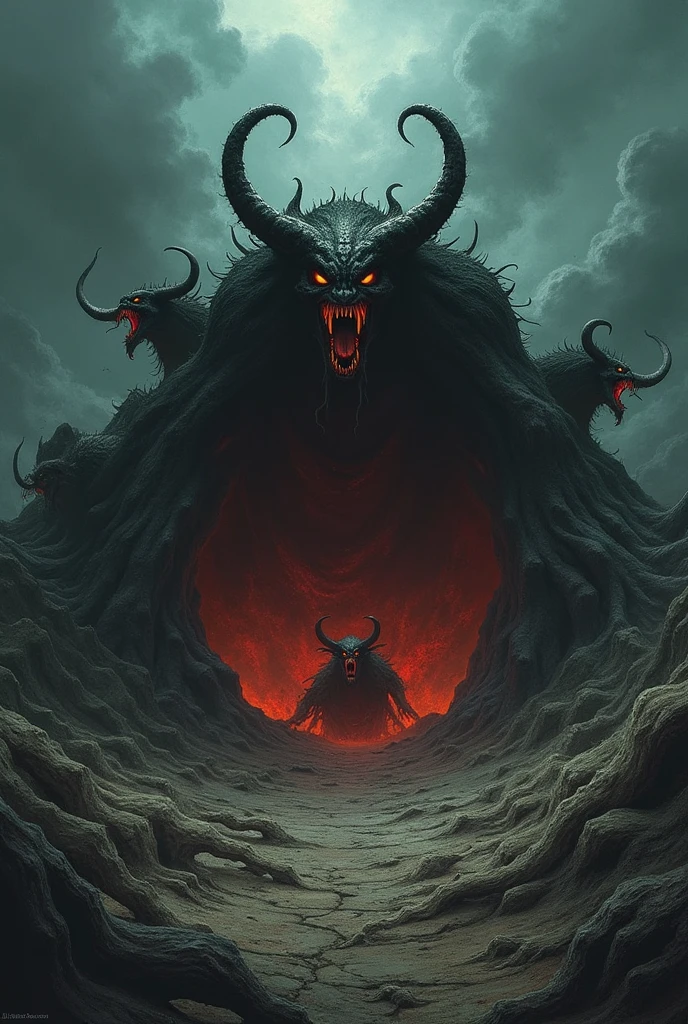 demons coming out of a hole