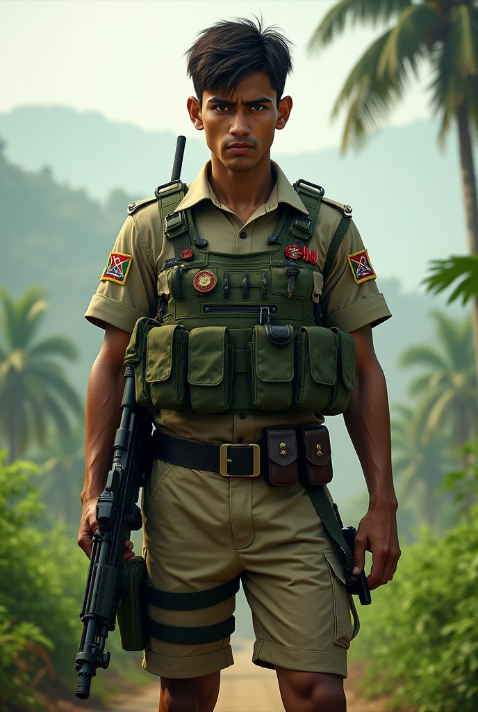 South Indian young para military man holding gun 