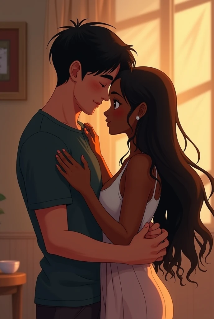 Best friends, friends hugging each other, loving friends, friends giving each other a hug, friends man and woman hugging each other, black hair girl, beautiful girl with dark skin, tall dark-skinned boy, boy with straight black hair, handsome boy hugging girl, best friends boy and girl hugging each other