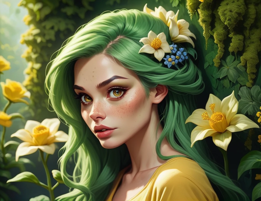 (masterpiece, high quality, 8K, high_res), sticker art style, surreal picture, comic style, scifi, the Poison Ivy in the cosmo opera setting, vibrant flat coloring, intricate details, inspired by Mass Effect by Bioware studio and DC comics, graphic illustration,