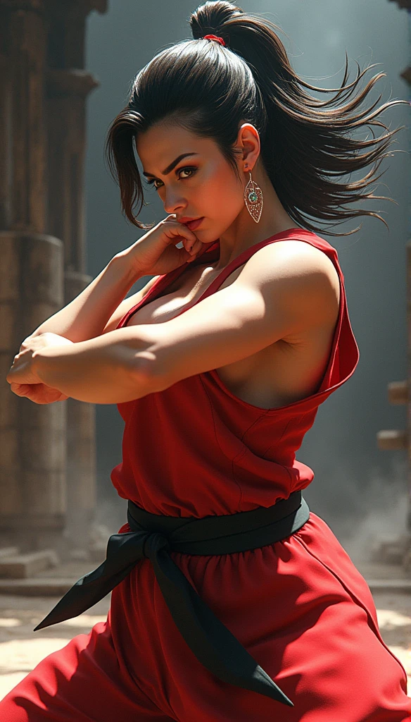 Realistic busty 35yo woman,Karateka,hokuto no ken,ultimate form,8k,erotic obscene Performance Special move,