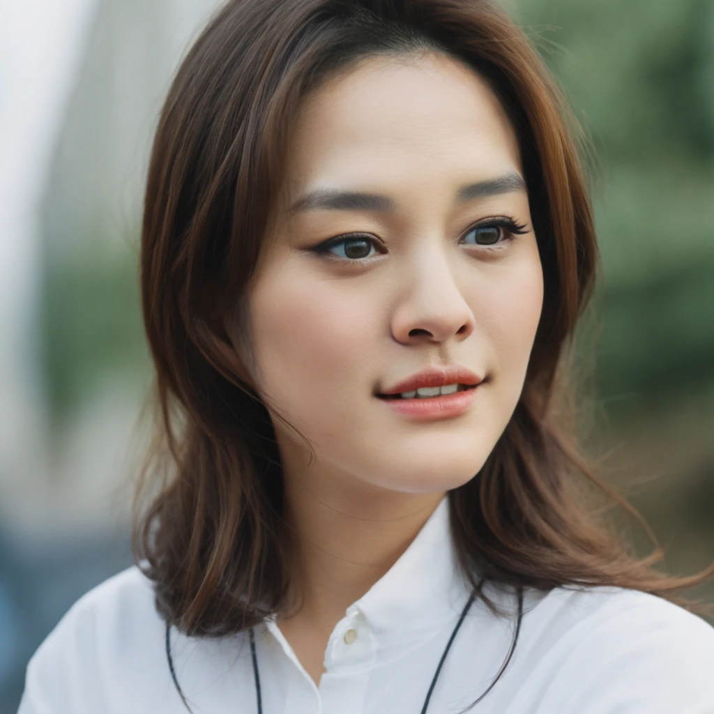1girl, upper body, Realistic photograph best quality portrait of a beautiful gorgeous young cute Asian woman, 21yo., looking something, detailed face, Realistic texture human skin, very beauty long and slender bright glowing face, curved eyebrows, droopy hooded eyes, wavy nose, full wide lips, bright smiling, ponytail, studio portrait, (((young Marion Cotillard blended face mixed with young Anne Hathaway))), wearing loosed oversized white shirt, flirting smiling portrayal, ethereal girl, intimate lighting sturdy, real photo, brown eyes, zoomed, best quality, masterpiece, Leica SL3, Summicron-SL 75mm ASPH, F/1.8, (cinematic still:1.2), Film Never Die Kiro 400 film, bokeh, rim lighting, silhouette, shallowed depth of field,