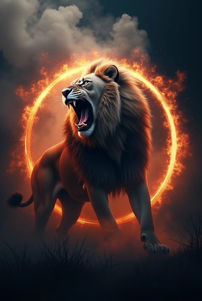 A lion roars within a circular logo, inscribed with the word ‘MARTIN’ in 4k. It includes smoke and lights.