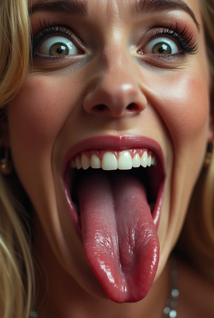 ((best quality)), ((masterpiece)) Actress Rebel Wilson opens her mouth wide showing you her uvula and super thick slimy and very meaty Tongue with a sensual expression on her face