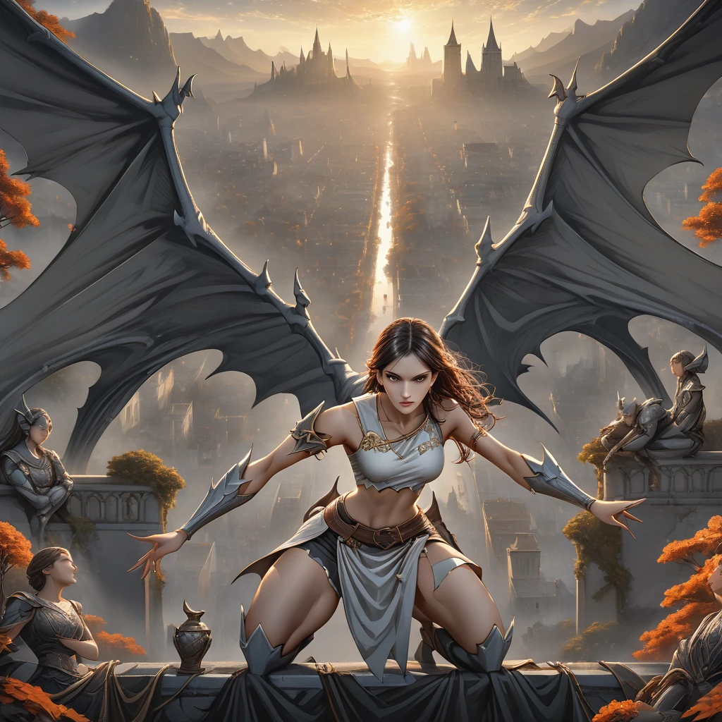 Female Gargoyle. Official Art – Charecter profile. An Award-Winning Digital Masterpiece In 4K Ultra HD, Extreme Detail And Intricate Realism. Symmetrical Face. This Concept Art Brought To Life By The Hands Of Artists Like Wlop & Artgerm In A Stunning 2D Vector Illustration.Background Is A Panoramic Vista.
