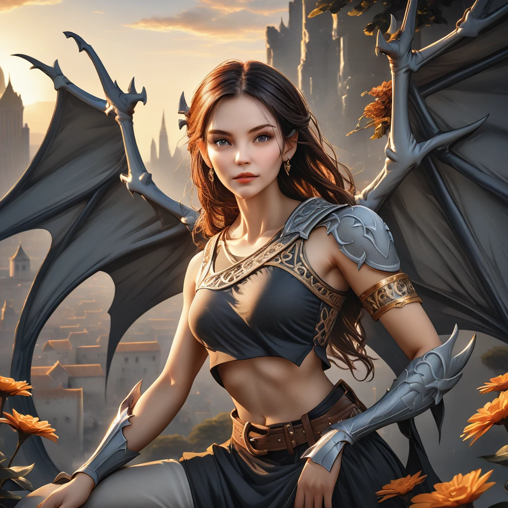 Female Gargoyle. Official Art – Charecter profile. An Award-Winning Digital Masterpiece In 4K Ultra HD, Extreme Detail And Intricate Realism. Symmetrical Face. This Concept Art Brought To Life By The Hands Of Artists Like Wlop & Artgerm In A Stunning 2D Vector Illustration.Background Is A Panoramic Vista.
