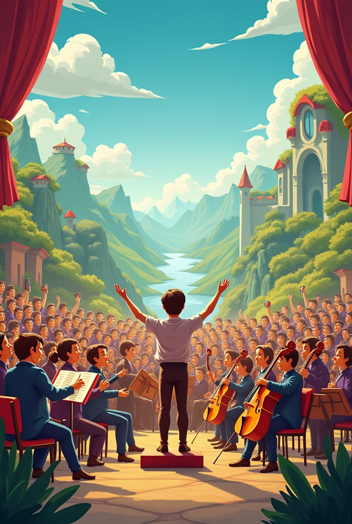 Create a cartoon image that illustrates the music Ode to Joy by Ludwig van Beethoven