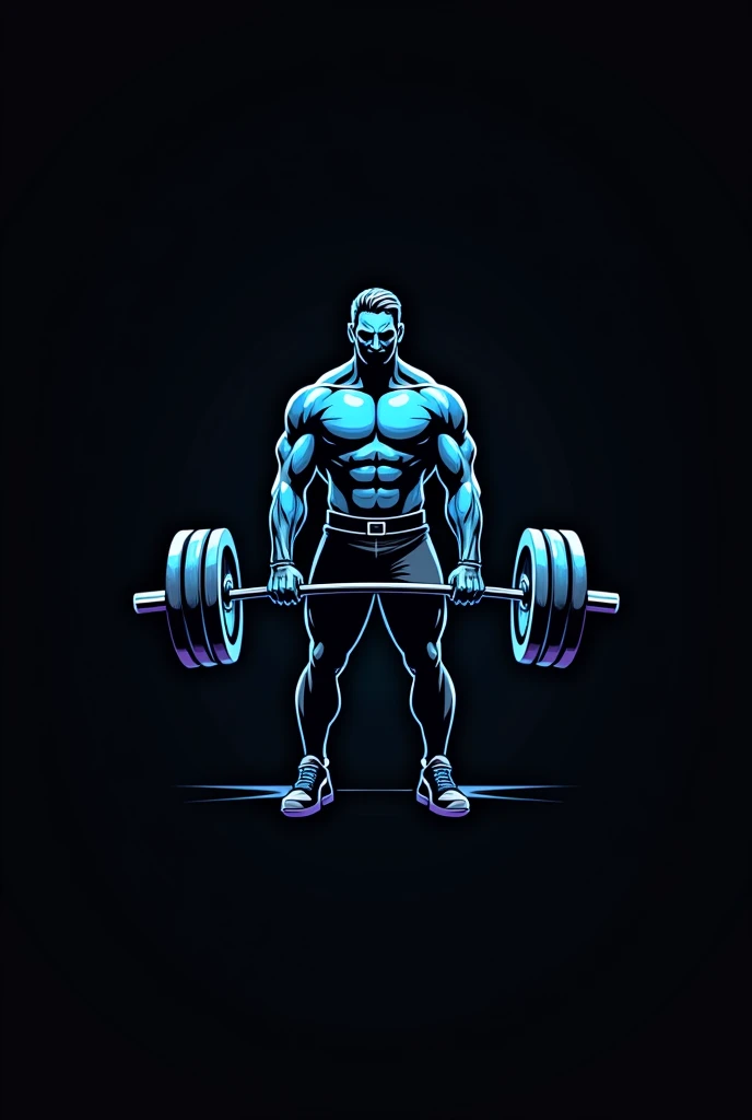 Logo for a weightlifting athlete using black and metallic blue colors