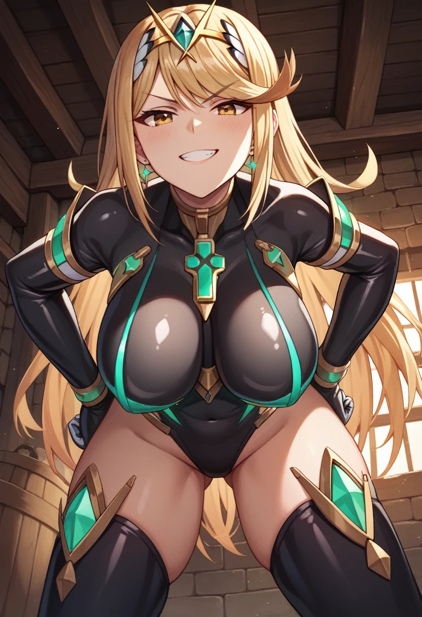 (Masterpiece, Top quality: 1.5), nsfw, sitting on bed, (1boy and 1girl are having sex on the bed:1.3), (Mythra :1.3), (breast grab from behind:1.3), a boy is with black hair , (large breasts:1.3), (cleavage:1.2), standard weight, Blonde Hair, , angry, (flustered:1.3),  sexual climax:1.2, open mouth, (pubic hair:1.3), bedroom ,cum:1.3, arms up