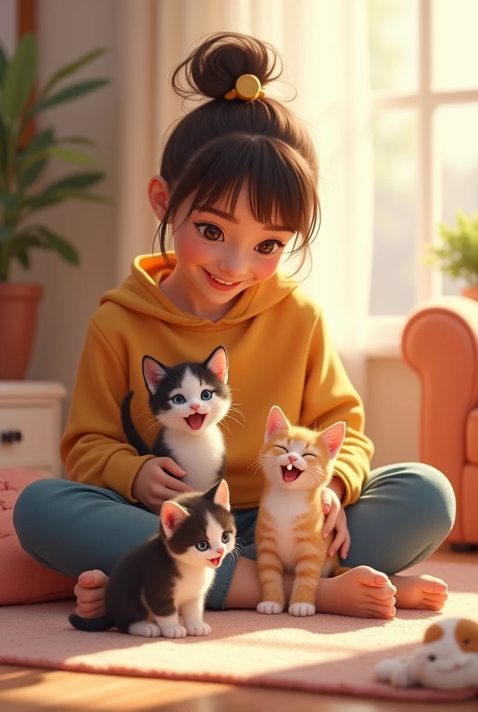 Des belle chatons qui joue ensemble avec une personne