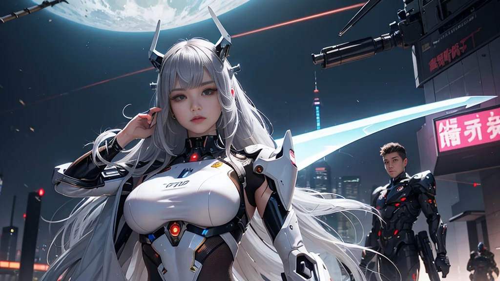 A woman with a futuristic suit holding a sword, 美少Female Cyborg, Cyborg Womanの子, perfect anime Cyborg Woman, Cyborg - Girl, 美しい白人の少Female Cyborg, Beautiful Cyborg Shrine Maiden, Cyborg Woman, beautiful alluring Female Cyborg, Cyberpunk Robot Elf Queen, Cyborg - with silver hair, beautiful Female Cyborg, beautiful Cyborg Womanの子, Female Cyborg, goddess. Extremely high detail, Cyborg Queen's Portrait, 非常に詳細なgoddessショット, Half Body Machine, inorganic, Next-generation high-performance cyborgs, goddess of Machines, The perfect cyborg, The ultimate replicant, A masterpiece created by ultra-high performance AI, Ultimate Weapon, Highest quality, The perfect angle, Perfect composition, Sharp contours, Best Shot, Perfect shape, Perfect model style, Very beautiful and detailed, Hollow Eyes, Blue Eyes Without Pupils