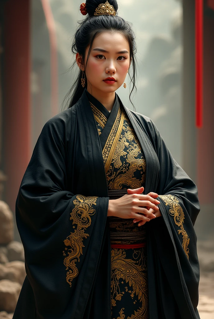elderly,Female master,Female sect leader,majesty,Domineering,Martial Arts,Will martial arts,Tang Dynasty,Black clothes with a golden dragon pattern