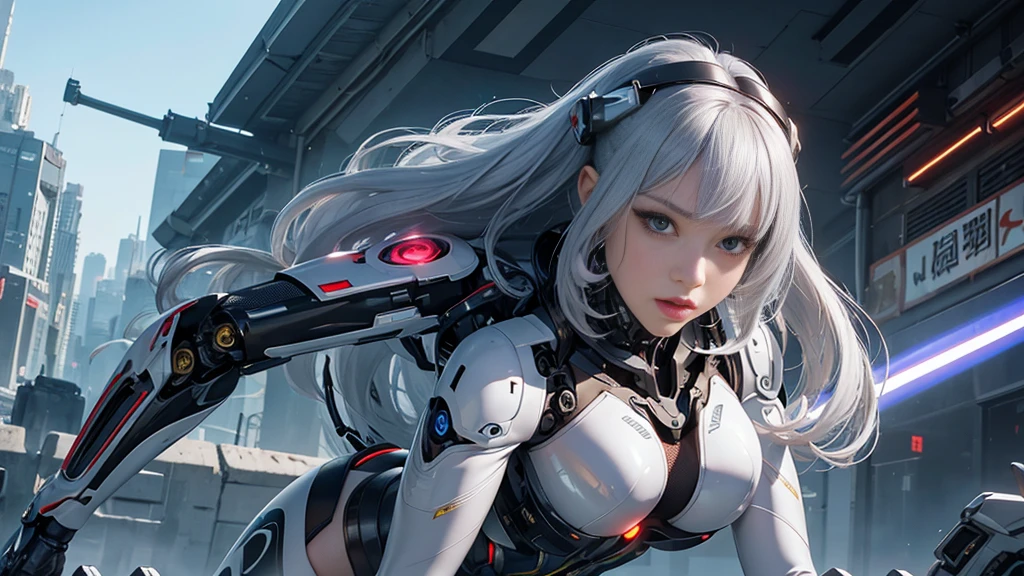 A woman with a futuristic suit holding a sword, 美少Female Cyborg, Cyborg Womanの子, perfect anime Cyborg Woman, Cyborg - Girl, 美しい白人の少Female Cyborg, Beautiful Cyborg Shrine Maiden, Cyborg Woman, beautiful alluring Female Cyborg, Cyberpunk Robot Elf Queen, Cyborg - with silver hair, beautiful Female Cyborg, beautiful Cyborg Womanの子, Female Cyborg, goddess. Extremely high detail, Cyborg Queen&#39;s Portrait, 非常に詳細なgoddessショット, Half Body Machine, inorganic, Next-generation high-performance cyborgs, goddess of Machines, The perfect cyborg, The ultimate replicant, A masterpiece created by ultra-high performance AI, Ultimate Weapon, Highest quality, The perfect angle, Perfect composition, Sharp contours, Best Shot, Perfect shape, Perfect model style, Very beautiful and detailed, Hollow Eyes, Blue Eyes Without Pupils