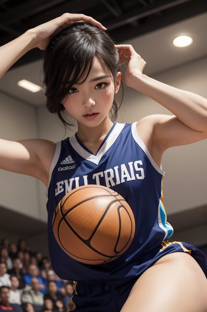 A bleeding eye with a basketball in the eye's pupil