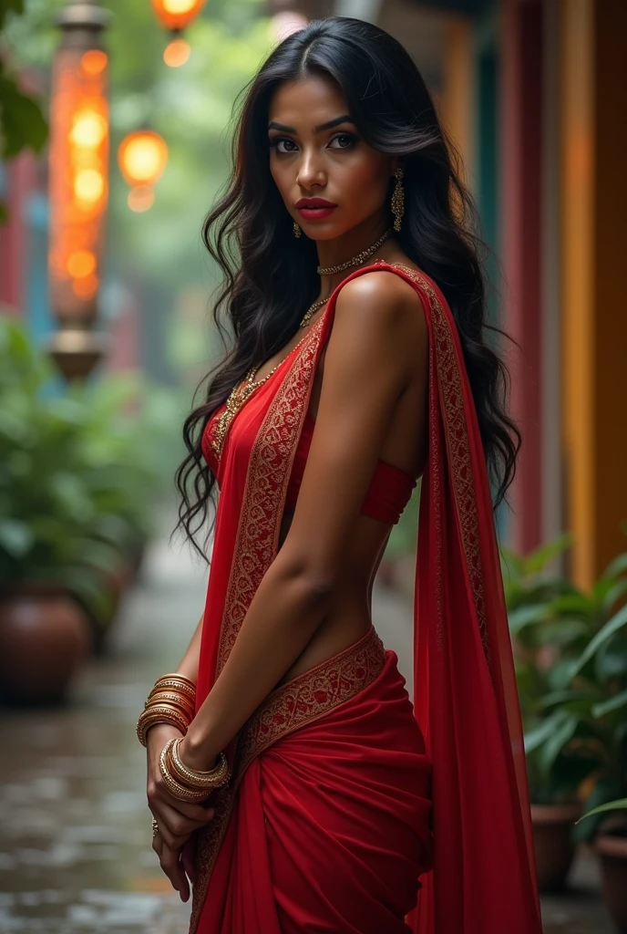 A sexy indian girl in saree without bra