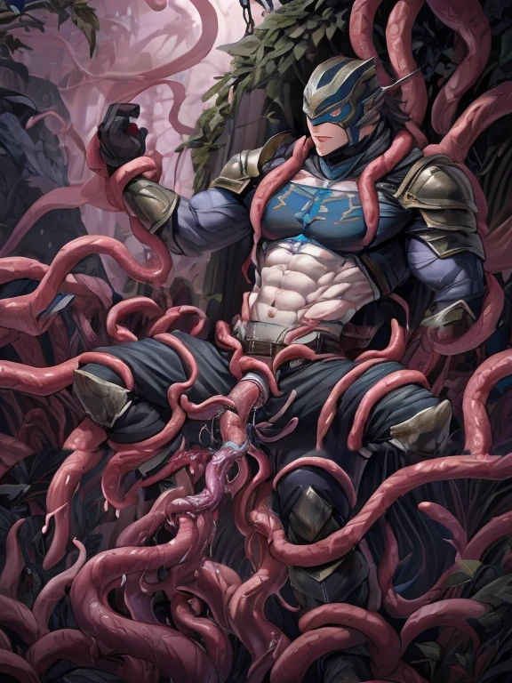  Superhero, hero, strong and robust male, Armor, Tentacle entanglement, uniform, Binding hands togethe, Foreign object invasion, monster breeding, wet, slime, tentacles, slimy tentacles, monster and human breeding, Tentacles wrapped around the body, Insert tentacles into the body, Blocked mouth by tentacles, Both hands are bound, The reproductive organs are covered in tentacles, The chest was torn apart by tentacles, Tentacles penetrate deep into clothes, Wearing pants completely, Complete wearing of trousers, Do not expose the reproductive organs, Do not touch the lower body, The sexual organs do not become erect