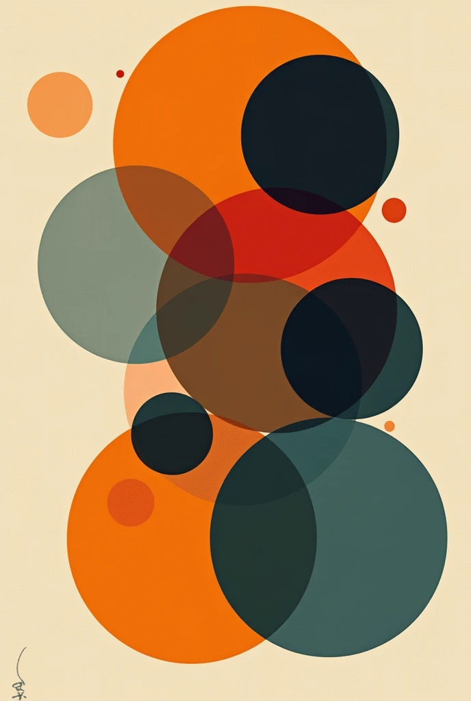 I want a piece similar to those by Wassily Kandinsky but simpler and only with circles, somewhat abstract, conveying many things about problems socializing. 